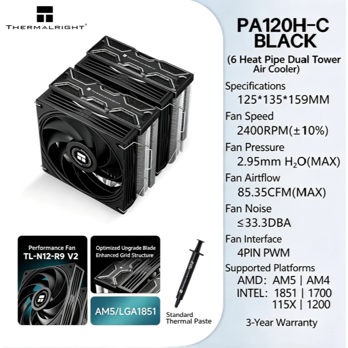 Thermalright PA120H‑C BLACK Du - Air Cooler Cpu 评论和价格